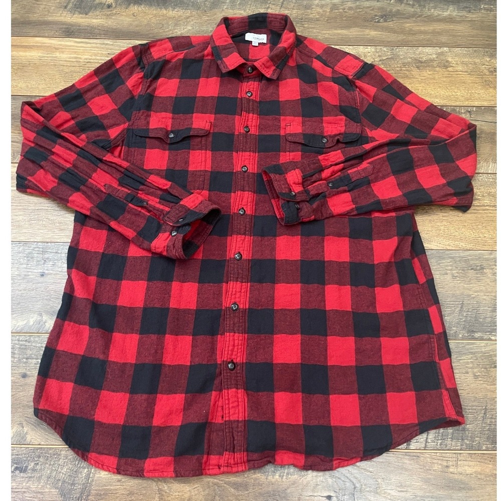 Sonoma Mens 2XLT Tall Red Black Buffalo Plaid Flannel Button Up Shirt Cabin Fall